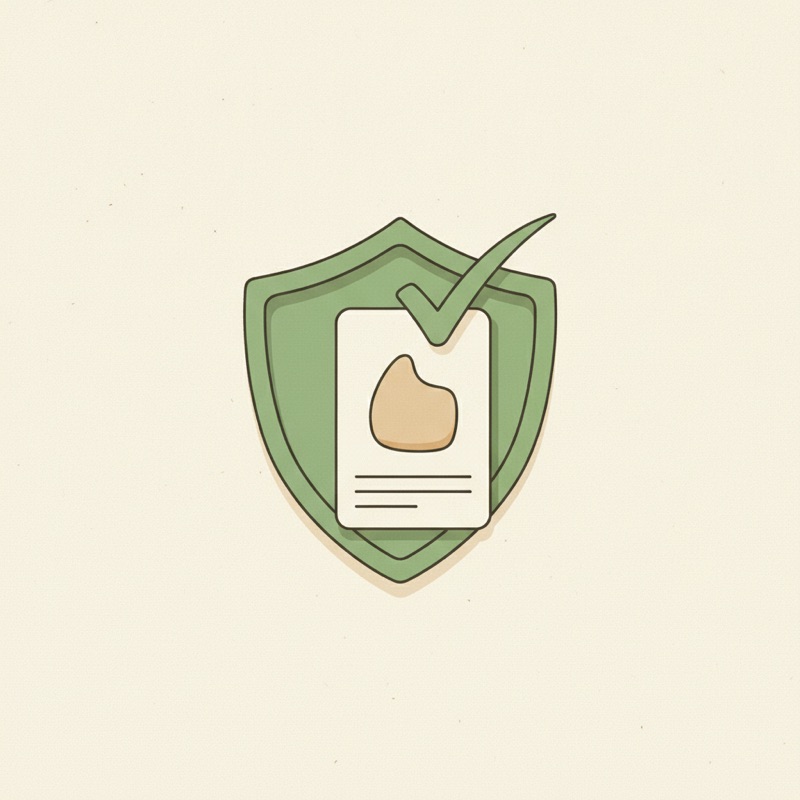 Editorial illustration: a shield with a checkmark over a listing card.